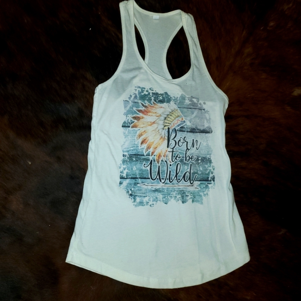 White halter tank top~Born to be free design